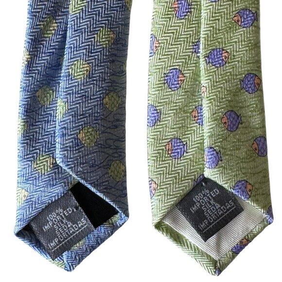 STAFFORD Silk Tie Designer Geometric FISH Blue Green 58-62 x 3.75 Lot of 3 - Picture 6 of 12